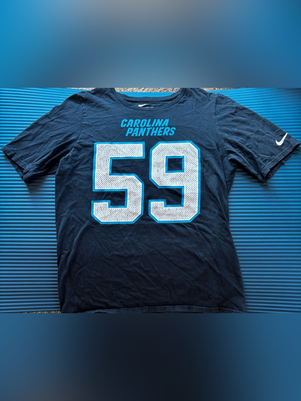 Nike Kids Carolina Panthers Navy Blue Short Sleeve Tee with White 59